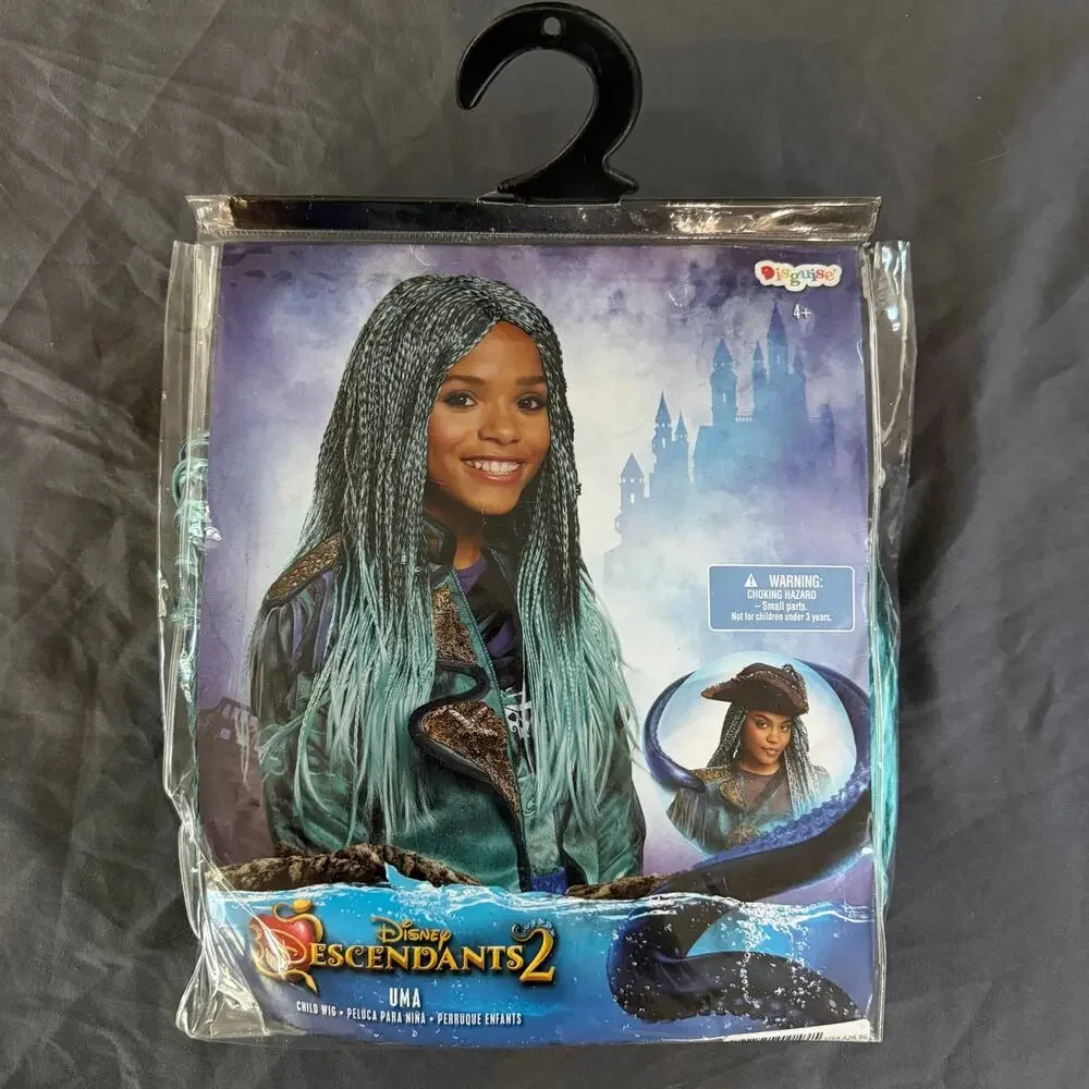 Disney Descendants 2 Uma Child Costume Wig Blue Black Braided Disguise New